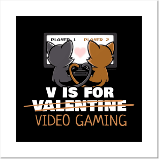 V Is For Video Games Cute Funny Couples Valentine's Day Posters and Art